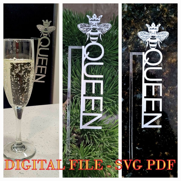 SVG PDF Digital File Queen Bee Stir Sticks | Glowforge | Drink tag | Stir Stick | Party Decor | Custom Stir Sticks - Queen Bee - Laser Cut
