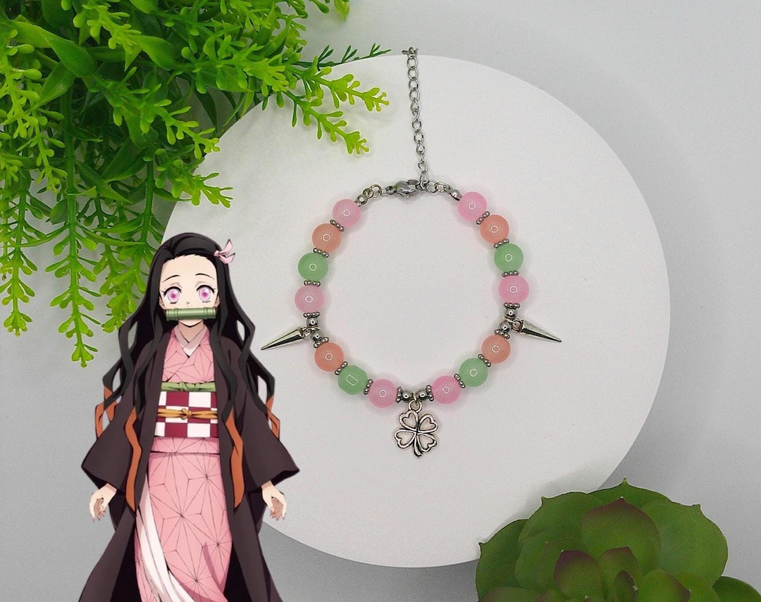 Bracciale Nezuko Demon Slayer In Pelle - Regalo Per Fan, Con Perline Di Legno, Design Anime - Foto 2
