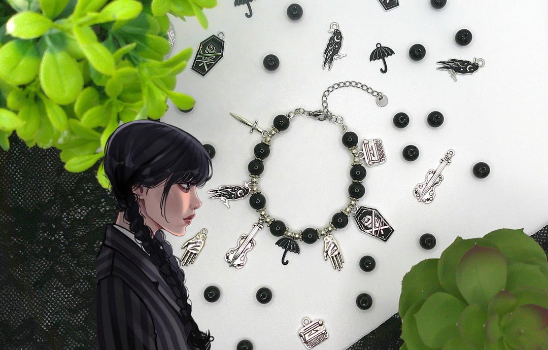 Gothic Black Bead Charm Bracelet – Creepy Cute Jewelry, Spooky Girl Aesthetic, Handmade Halloween Gift - Etsy Japan
