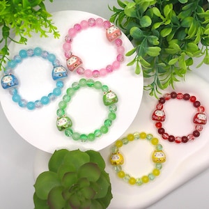 Lucky Cat Beaded Bracelet – Maneki Neko Kawaii Jewelry – Adjustable Japanese Charm Bracelet for Kids and Adults