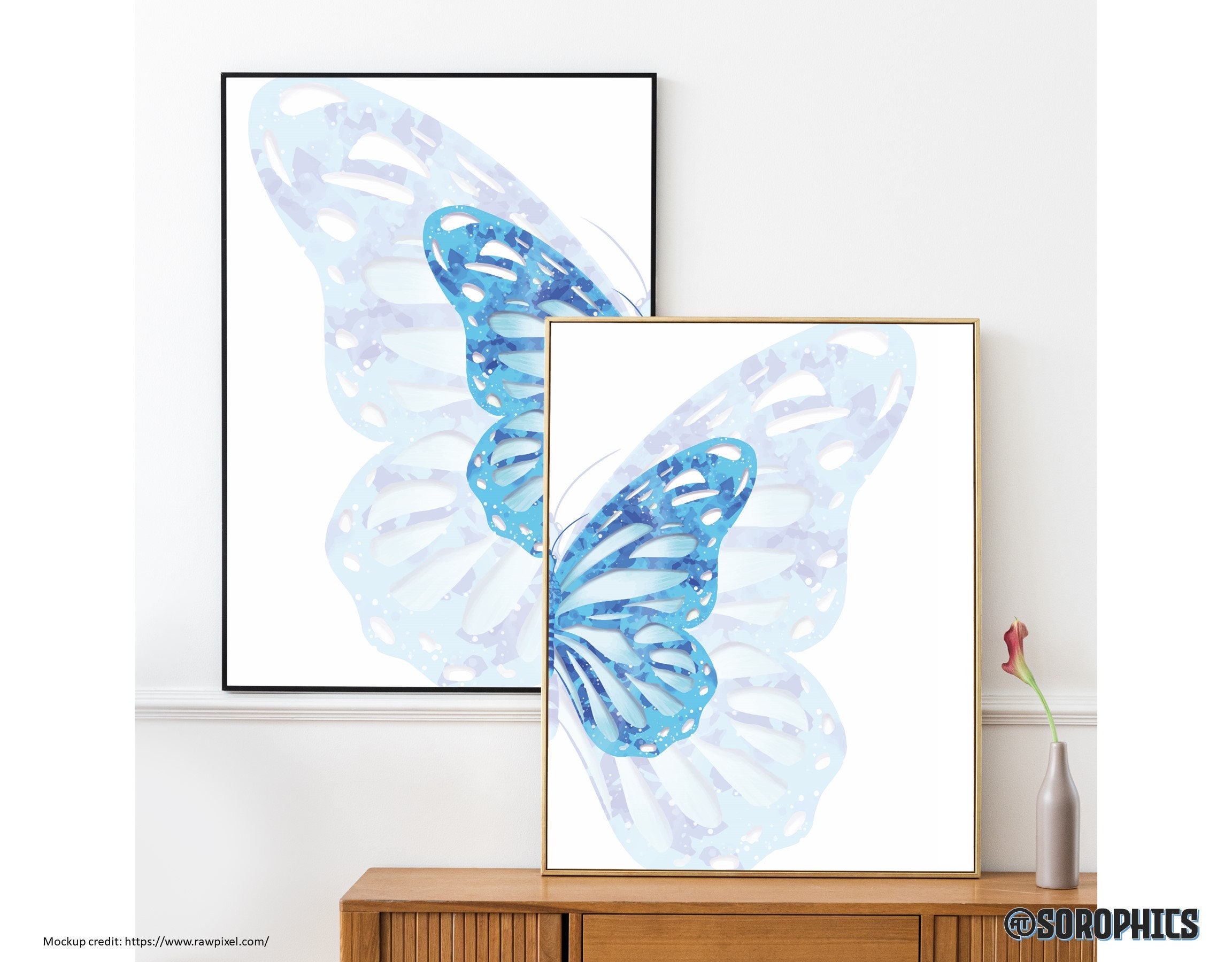 Printable Wall Art, Blue Butterfly Print, Butterfly Wall Art, Set of ...