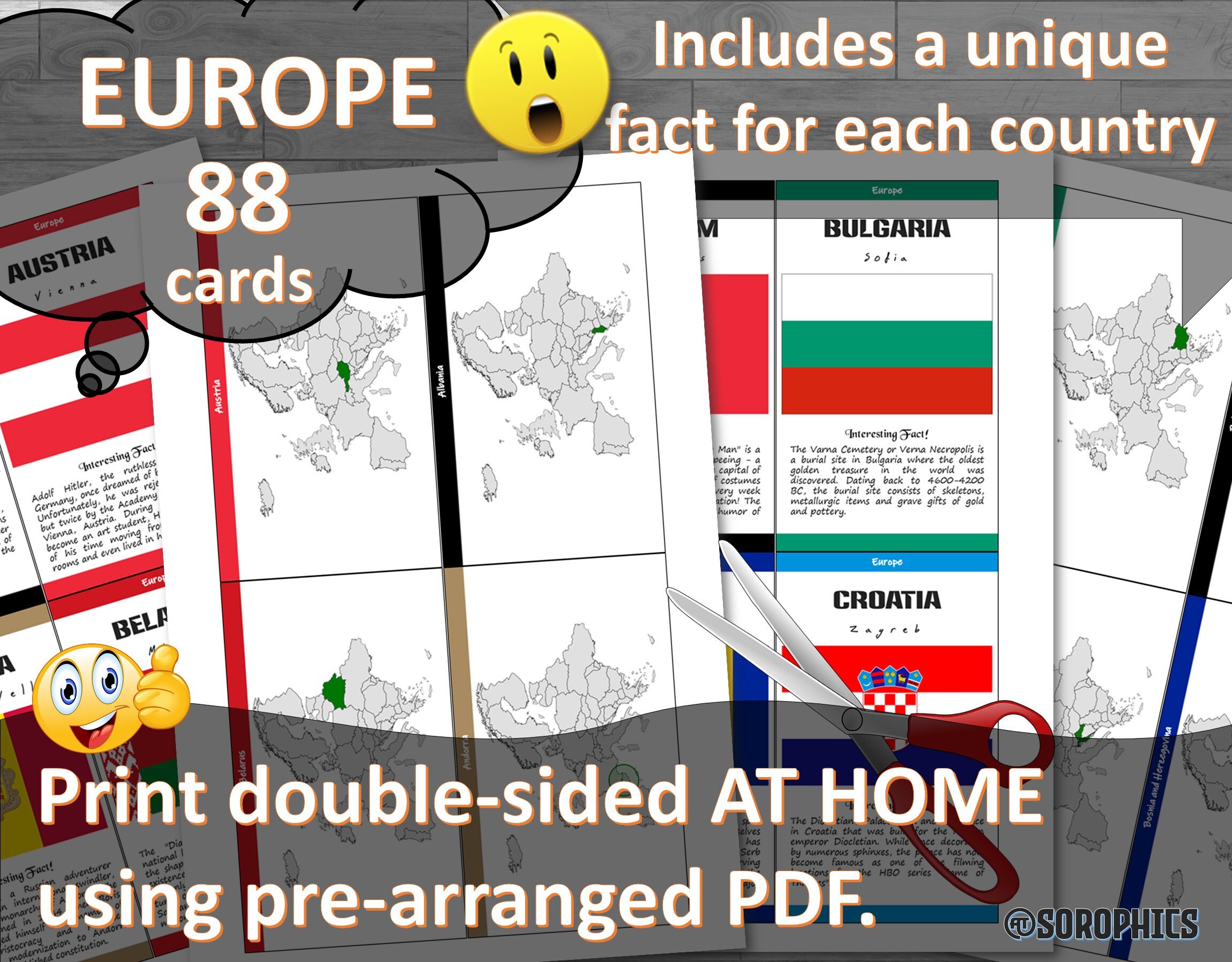 Printable Europe flash cards European maps flag of Europe Etsy