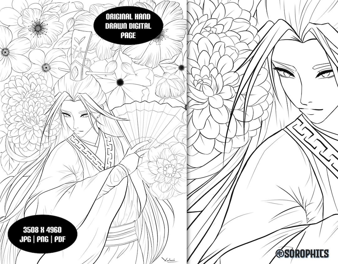 Adult Coloring Page, Printable Anime Coloring Book, Instant Download