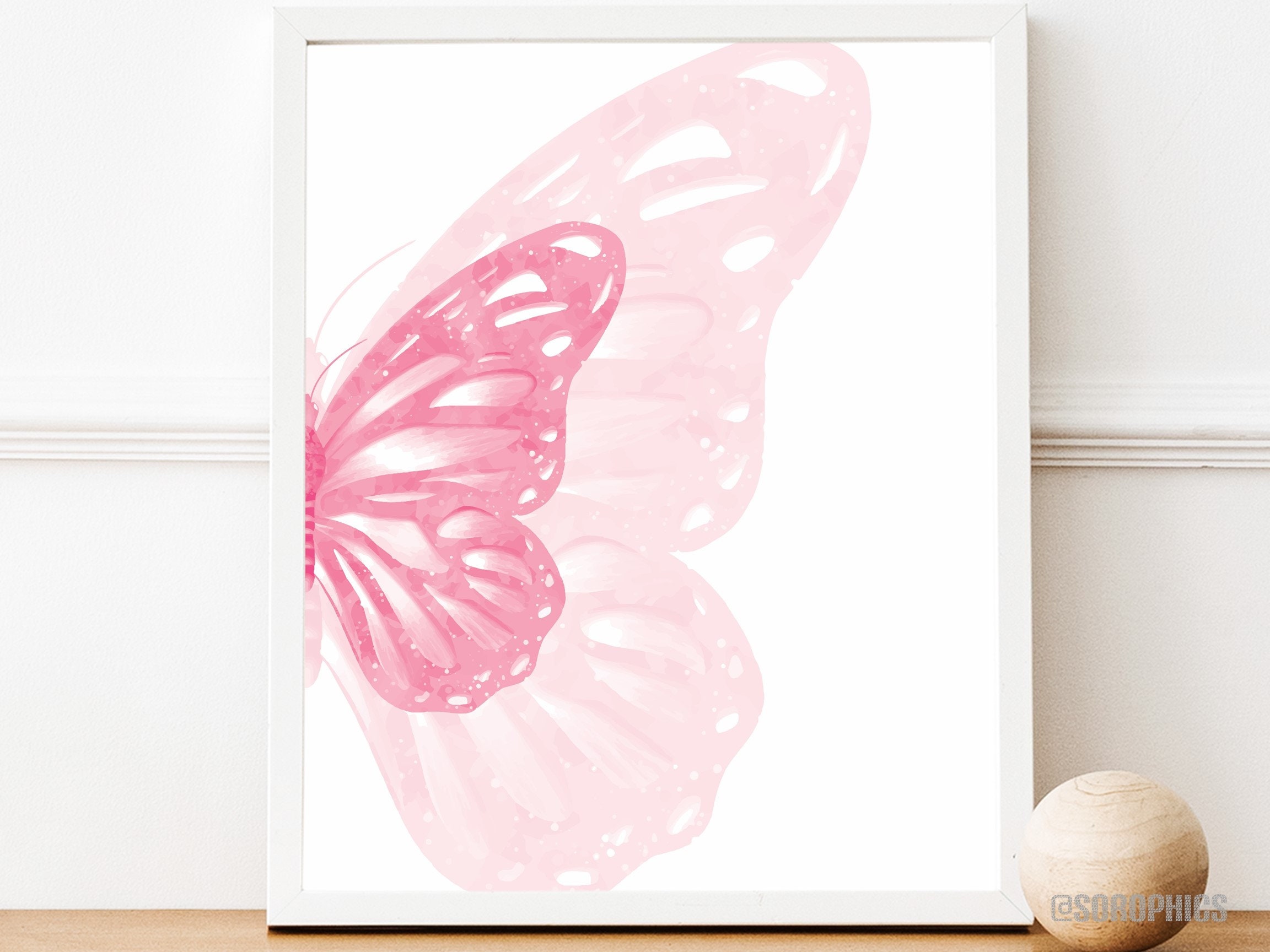 Pastel Pink Wall Decor, Butterfly Printable Art, Girls Room Decor, Neutral Pink Wall Print