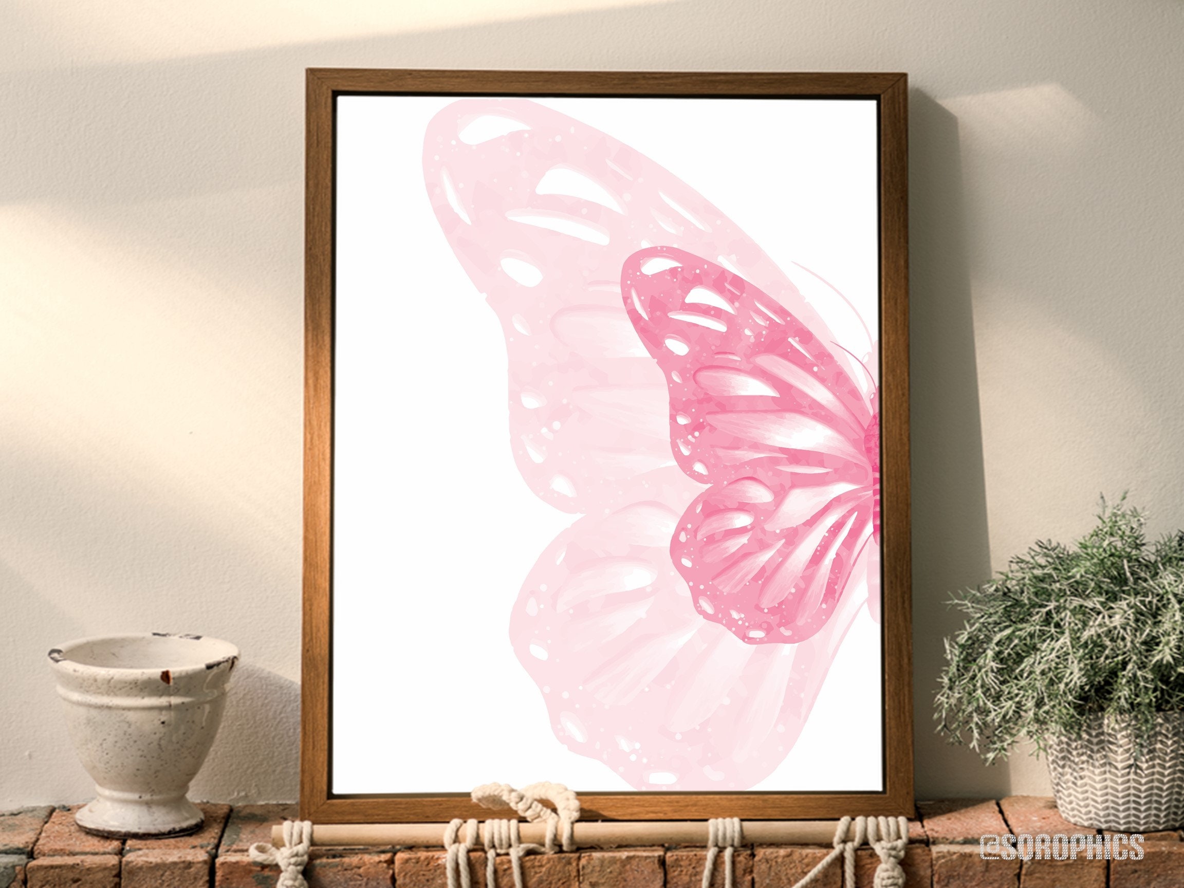 Pastel Pink Wall Decor, Butterfly Printable Art, Girls Room Decor