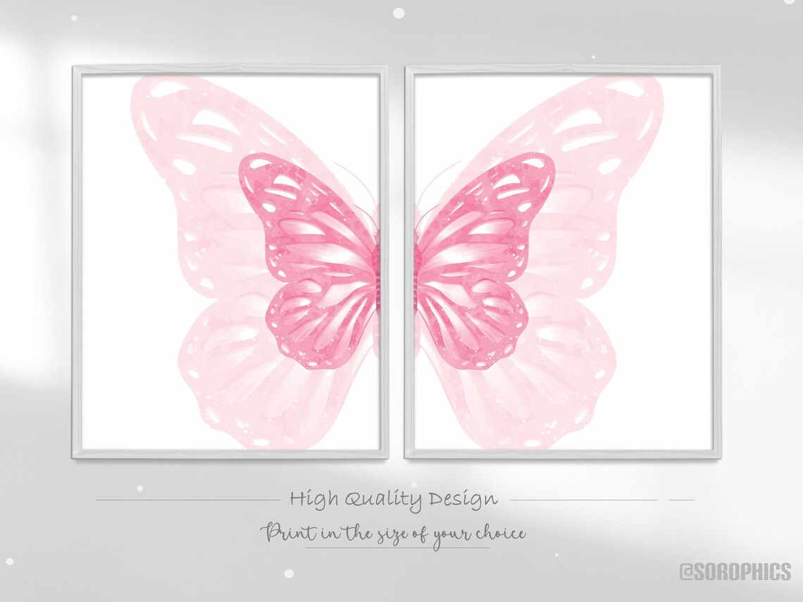 Pastel Pink Wall Decor, Butterfly Printable Art, Girls Room Decor