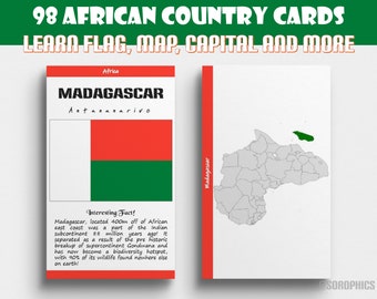 Country flashcard, country flag flashcard, printable map and flag of Africa, African countries and capitals montessori cards