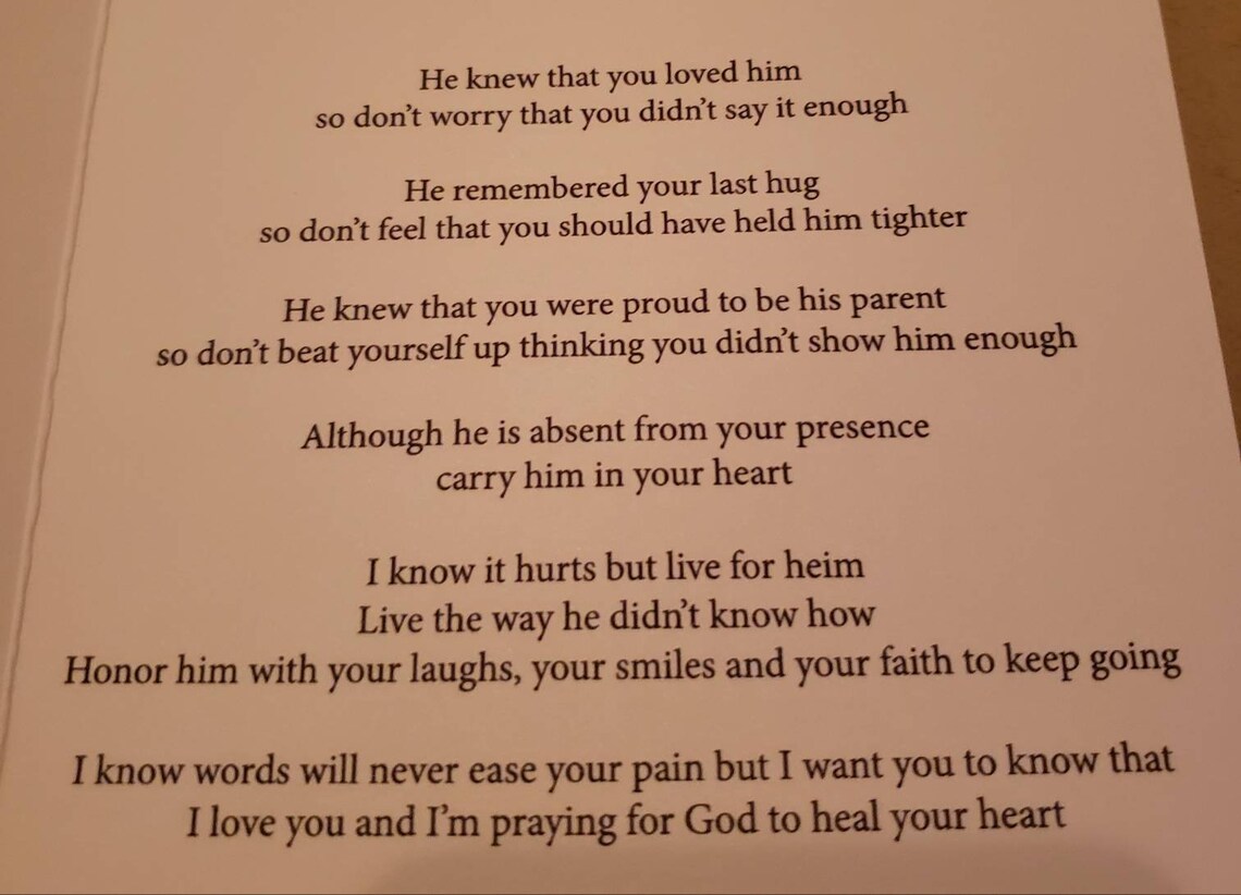 A Parent Loses Child To Suicide Sympathy Card Etsy