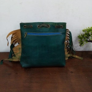 Alma vintage kilim design bag handcrafted with leather and textile - Green