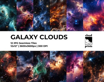 Galaxy Clouds Digital Paper - Seamless Pattern, Scrapbooking Paper, High Resolution Cosmic Art Backgrounds, Instant Download