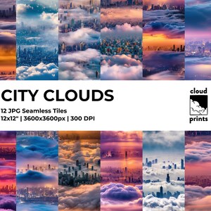 City Clouds Digital Paper - Seamless High Resolution Patterns - Cityscape Photography Backgrounds, City Themed Scrapbooking, Landscape Art