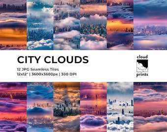 Paquete de papeles digitales City Clouds Seamless, descarga instantánea.