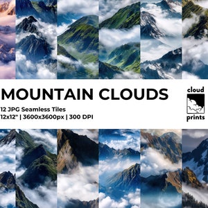 PRINTABLE FANTASY MOUNTAIN Clouds - Digital Cloudy sky Nature-Themed Wallpapers - Seamless Nature Patterns for Wallpapers