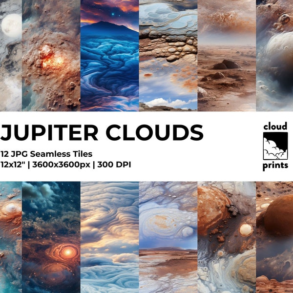 Jupiter Clouds Digital Paper - Seamless Patterns, Instant Download, Dark Sky Images, Commercial Use