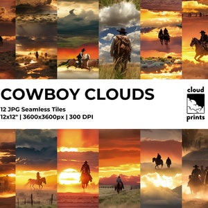 Cowboy Clouds Digital Paper - Seamless Files, Western Printable Art, JPG Instant Download, Commercial Use