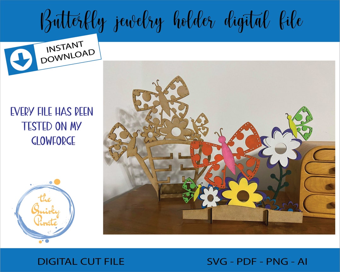 Butterfly Jewelry Holder Svg Pdf Png Ai Digital Cut File Instant Download Earring and Bracelet