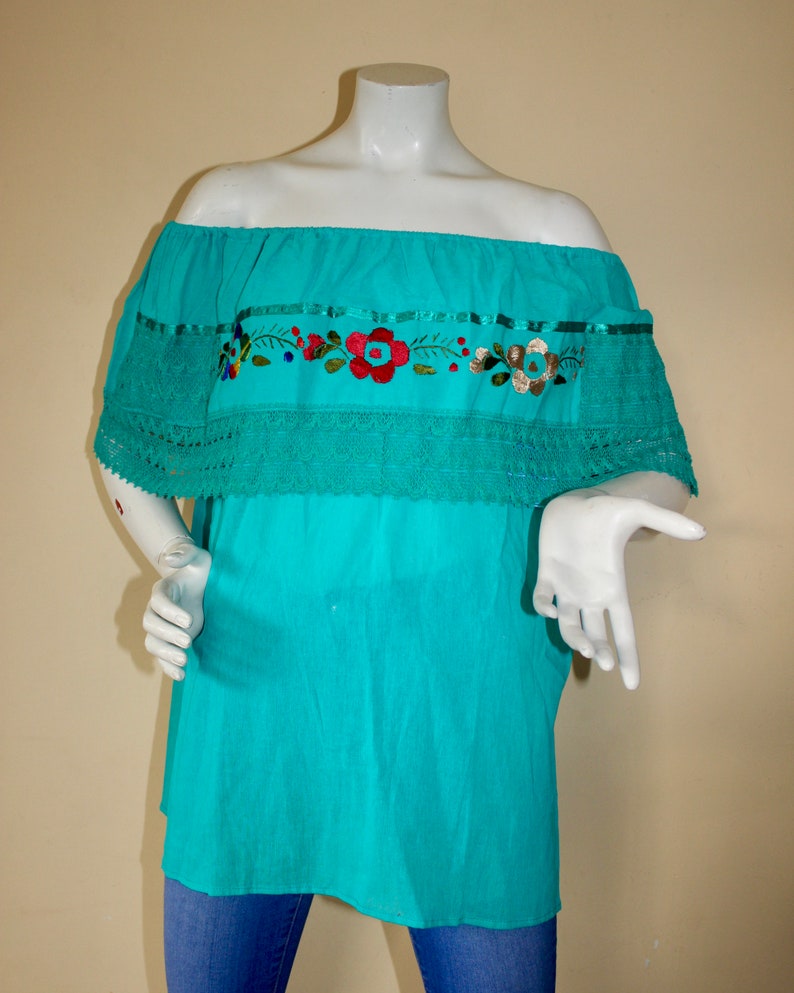 Traditional Mexican Blouse Floral Off the Shoulder Mexican Top Ethnic blouse Mexican Party Floral Embroidered Mexican Blouse