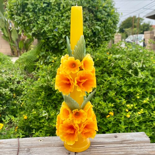 Large Day of the Dead Marigold Ivory Mexican Artisan Candle Etsy