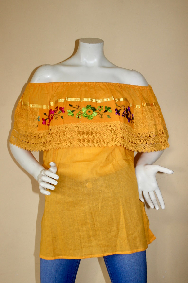 Traditional Mexican Blouse Floral Off the Shoulder Mexican Top Ethnic blouse Mexican Party Floral Embroidered Mexican Blouse