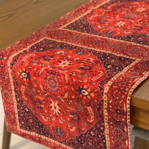 Persian Table Runners, Unique Art, Velvet, Handmade, High Quality Washable Decorative, Cultural Gift, Housewarming, Unique, Floral.