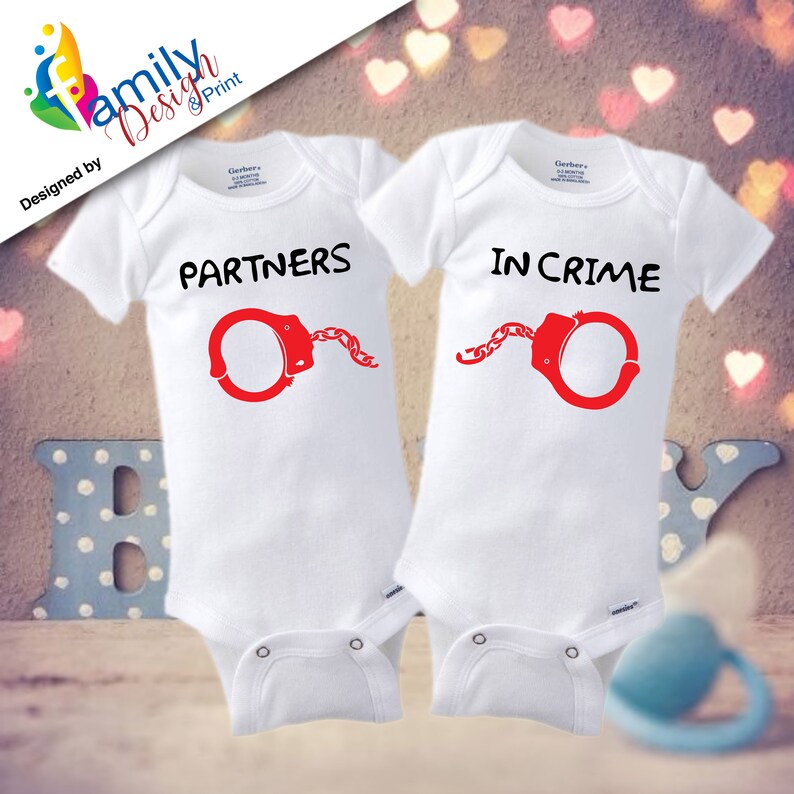 Download Unisex Kids Clothing Partners In Crime Twins Svg Decals Vector File Twin Onesie Clothing