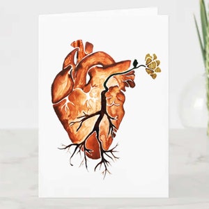 You Are Not Alone Greeting Card 4-Pack - cartes d’art, cœur anatomique, oiseaux, fleur