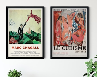Chagall en Picasso Prenten | Kunst tentoonstelling Poster Set | Le Cubisme | Abstracte Home Decor | Kunst aan de muur | Cadeau Idee | Demoiselles d'Avignon