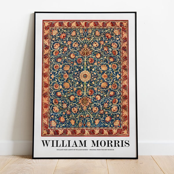 William Morris Poster, Art Nouveau, Holland Park Carpet Pattern, Floral Wallpaper Print, Flower Illustration, Vintage Art, Home Decor