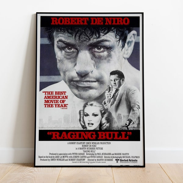 Raging Bull Movie Poster, Robert De Niro Jake LaMotta Movie Poster, Black and White, Martin Scorsese Movie, Classic Movie Poster, Home Decor