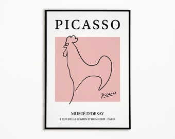 Picasso Line Art Posters, Le Coq, Cockster, Impression de musée, Dessin au trait, Art minimaliste, Dessin d’animaux, Idée cadeau, Décoration intérieure, Art mural