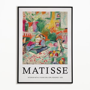 Henri Matisse Poster, Matisse Print, Interior with a Young Girl (Girl Reading), Fauvism, Portrait Painting, Home Decor, Wall Art
