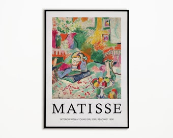 Henri Matisse Poster, Matisse Print, Interieur met een jong meisje (Meisje lezen), Fauvisme, Portret schilderen, Home Decor, Kunst aan de muur