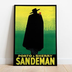 Pôster Sandeman, propaganda de bebida vintage, Sandeman Porto & Sherry, Art Déco, propaganda retrô, George Massiot, decoração de casa, arte de parede