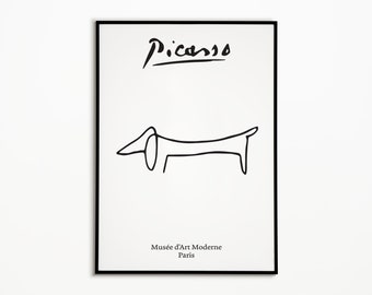 Picasso Line Art Poster, De Hond, Le Chien, Zwart-wit Print, Lijntekening, Minimalistische Kunst, Dierentekening, Home Decor, Kunst aan de muur