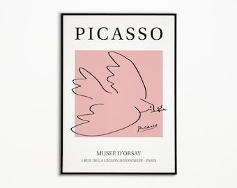 Picasso Line Art Posters, De Duif van vrede, Museum Print, Lijntekening, Minimalistische kunst, Dierentekening, Cadeau-idee, Home Decor, Kunst aan de muur