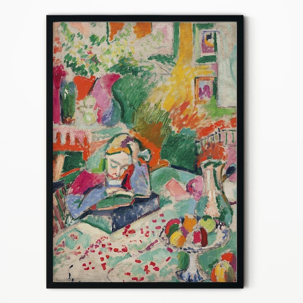 Henri Matisse Art Print, Interior con una niña (Girl Reading), Pintura de retratos, Decoración del hogar, Arte mural, Póster sin texto