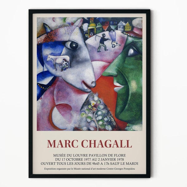 Chagall Print Exhibition Poster | Art Print | I and the Village | Vintage Exhibition Poster | Surrealist Painting | Home Decor | Wall Art