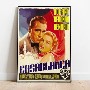 Casablanca Movie Poster, Classic Movie Poster, Humphrey Bogart, Ingrid Bergman, Cinema Cassic, Home Decor, Wall Art