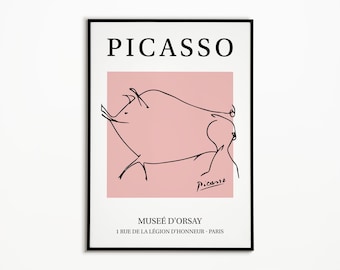 Picasso Line Art Posters, Het Varken, Museum Print, Lijntekening, Minimalistische Kunst, Dierlijke Tekening, Cadeau Idee, Home Decor, Kunst aan de muur