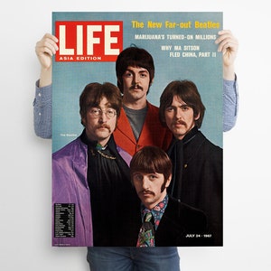 May include: A vintage LIFE magazine cover featuring The Beatles with the headline "The New Far-out Beatles". The cover is dated July 24, 1967, and includes the subheadings "Marijuana's Turned-on Millions", "Why Ma Sitson Fled China, Part II".