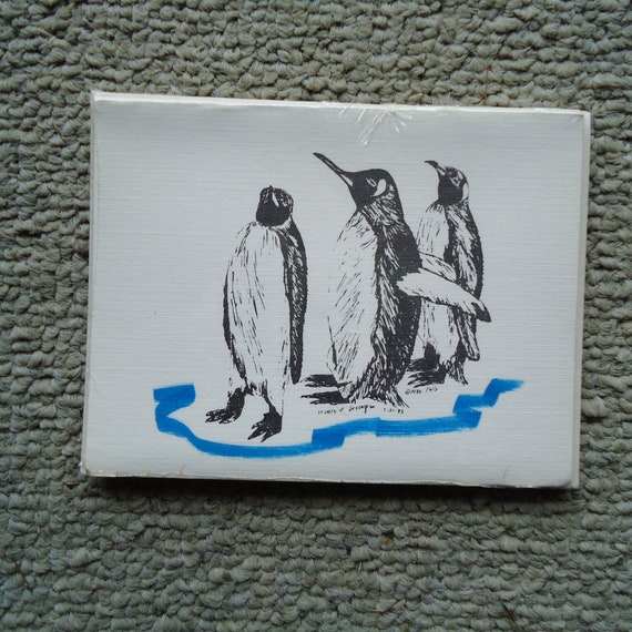 Penguins Trio 3 Piece Set-Notepad Print 6 Blank Notecards & Linen Envs New 