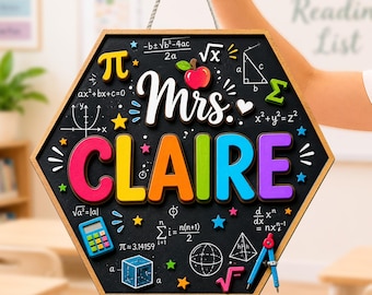 Personalized Math Teacher Door Sign, 3D Teacher Door Hanger, Custom Science Teacher Door Hanger, Teacher Appreciation Gift, Back To School