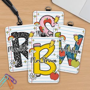 Teacher Gift, Custom Teacher ID Badge Holder, Teacher Appreciation Gift, Back To School Gift, Badge Holder, ID Holder School Supply Theme