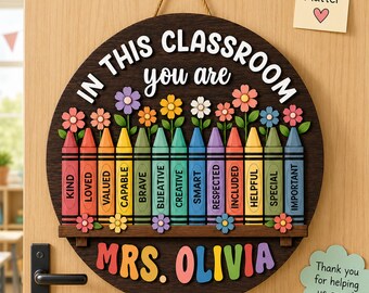 Custom Teacher Door Sign, 3D Crayon Classroom Decor, Teacher Welcome Door Sign, Teacher Name Sign, Teacher Appreciation Gift, Back To School