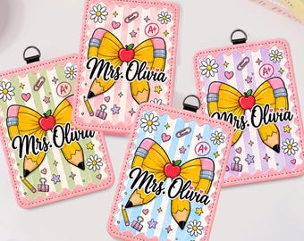Custom Teacher ID Badge Holder, Teacher Gift, Teacher Appreciation Gift, End of School Gift, ID Holder School Supply Theme, Back To School