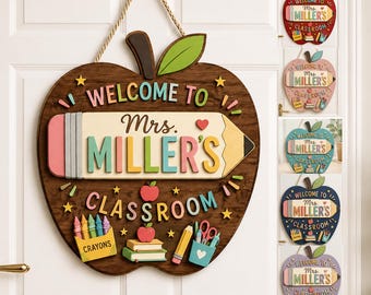 Personalized Apple Teacher Door Sign, 3D Teacher Door Hanger, Teacher Appreciation Gift, Classroom Decor, Teacher Gift, Back To School