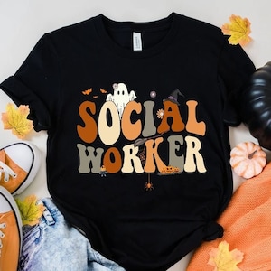 Chemise d&#39;assistante sociale d&#39;Halloween, Chemise d&#39;assistante sociale d&#39;école, Cadeaux d&#39;assistante sociale d&#39;école, Chemise d&#39;assistante sociale, Automne mignon de la saison effrayante