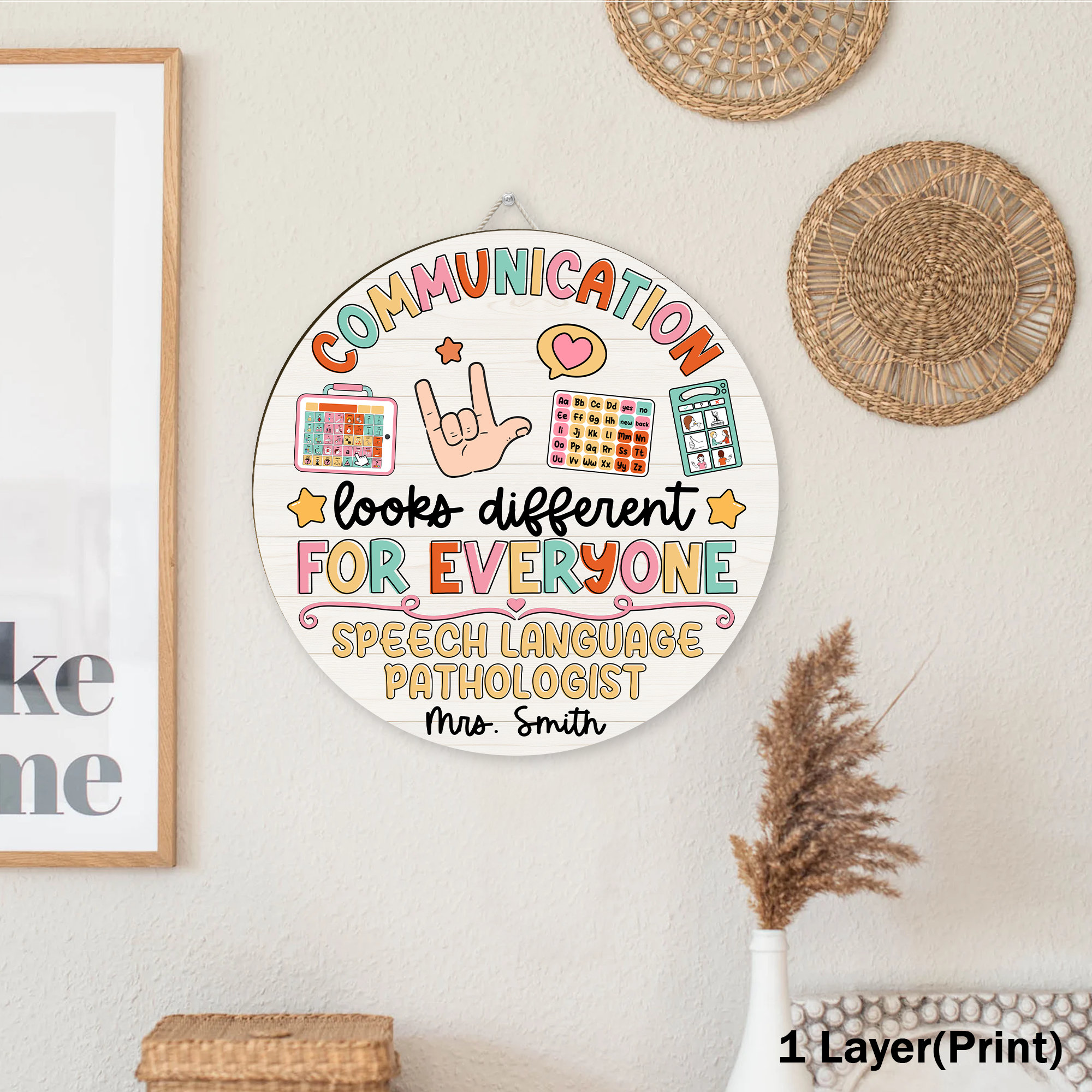 Speech Therapist Door Sign, Communication Looks Different For Everyone, Custom Teacher Door Sign, Teacher Name Sign, CCC SLP Graduation Gift