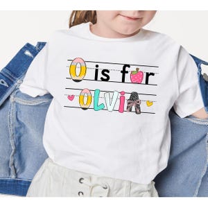 Chemise personnalisée pour la rentrée des classes avec prénom pour enfant, t-shirt premier jour d'école pour tout-petits, chemise maternelle avec nom, chemise alphabet, tenue premier jour d'école