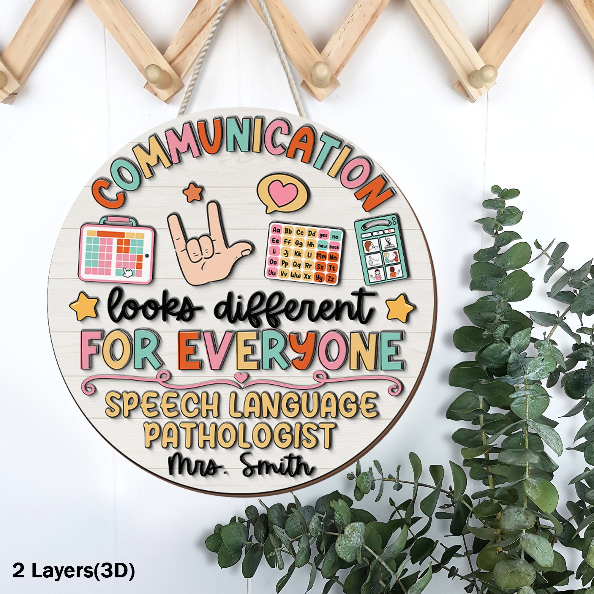 Speech Therapist Door Sign, Communication Looks Different For Everyone, Custom Teacher Door Sign, Teacher Name Sign, CCC SLP Graduation Gift